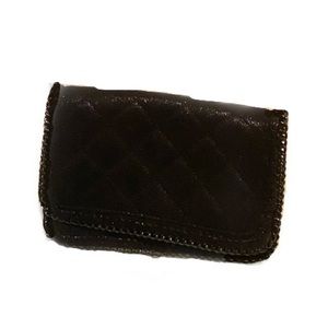 Black evening purse with long chain strap and zipper